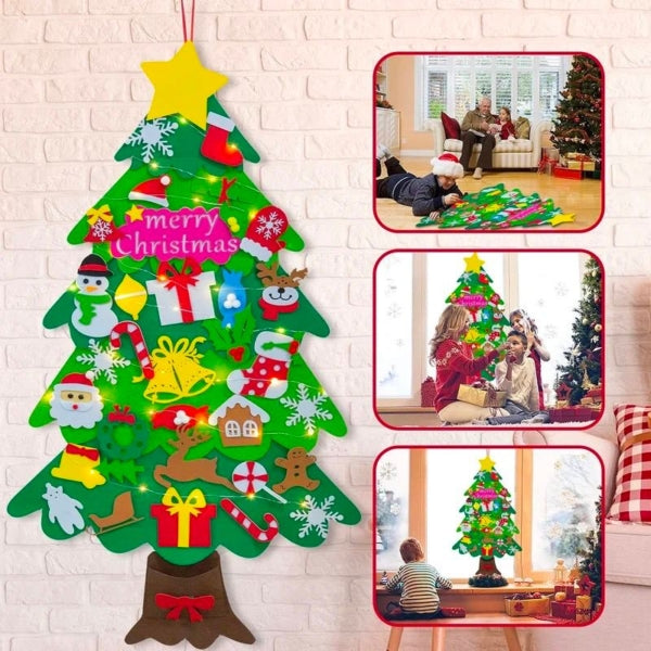 🧒🎄Felt Christmas Tree Set With 32PCS Ornaments Wall Hanging Tree &, 35LED String Lights