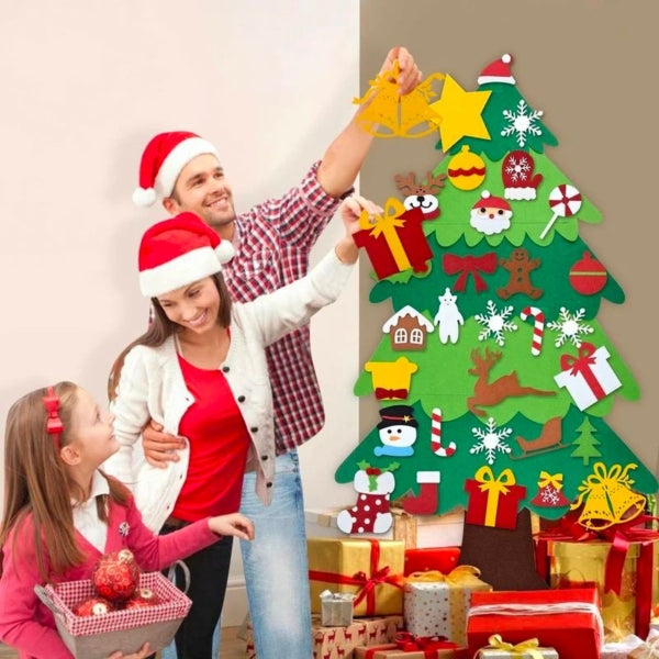 🧒🎄Felt Christmas Tree Set With 32PCS Ornaments Wall Hanging Tree &, 35LED String Lights