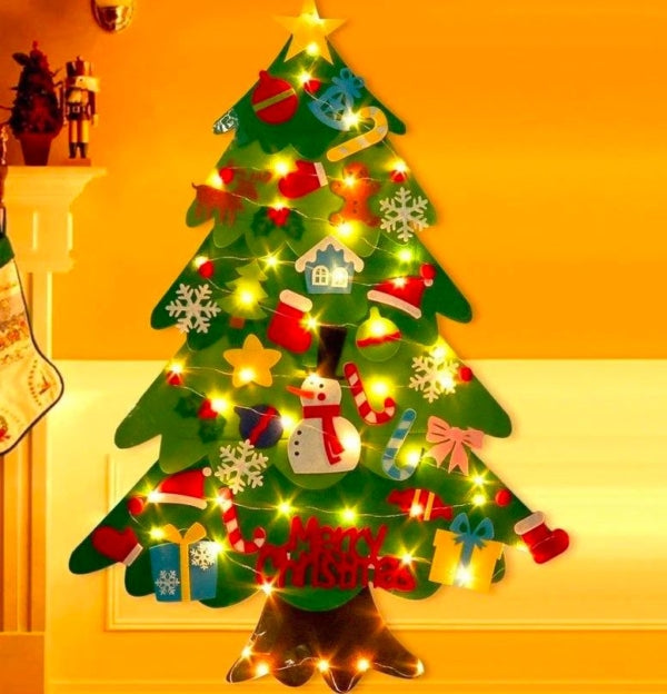 🧒🎄Felt Christmas Tree Set With 32PCS Ornaments Wall Hanging Tree &, 35LED String Lights