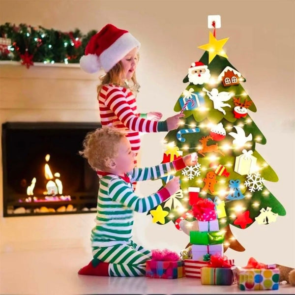 🧒🎄Felt Christmas Tree Set With 32PCS Ornaments Wall Hanging Tree &, 35LED String Lights