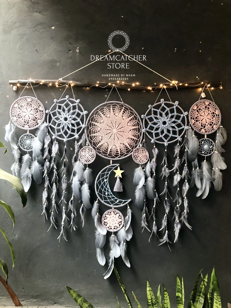 ๐ Dreamcatcher moon and stars hanging over the bed(๐Hot Sale-$100 OFF๐๏ผ
