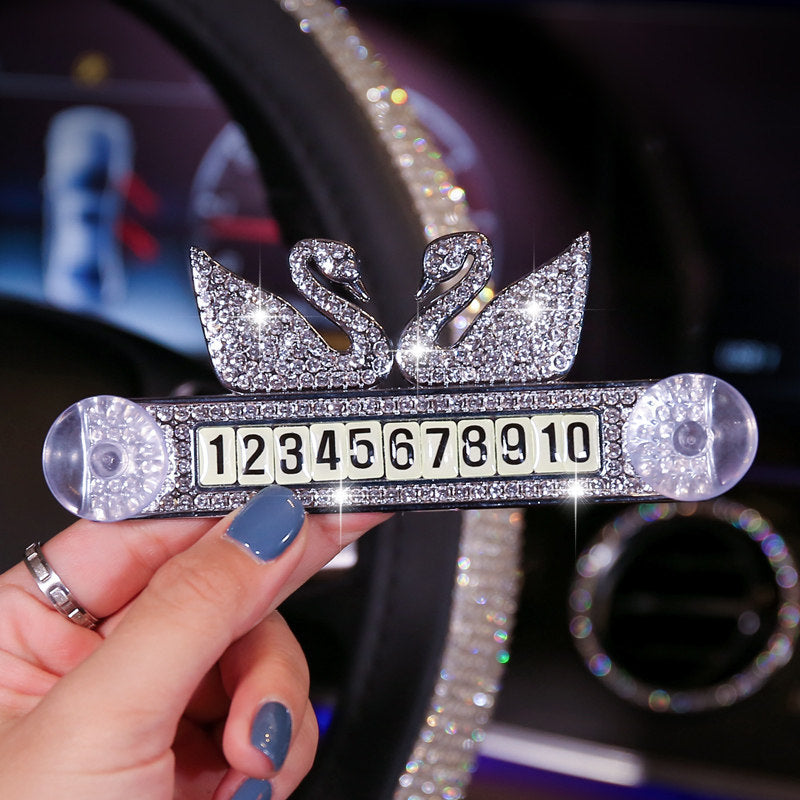 Car Interior with Diamond Swan Ornaments - Blingbling!